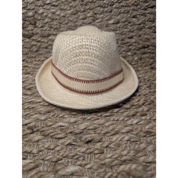 Mens World Cup Fedora Straw Hat Beige Brown Headband Size S - Picture 3 of 9